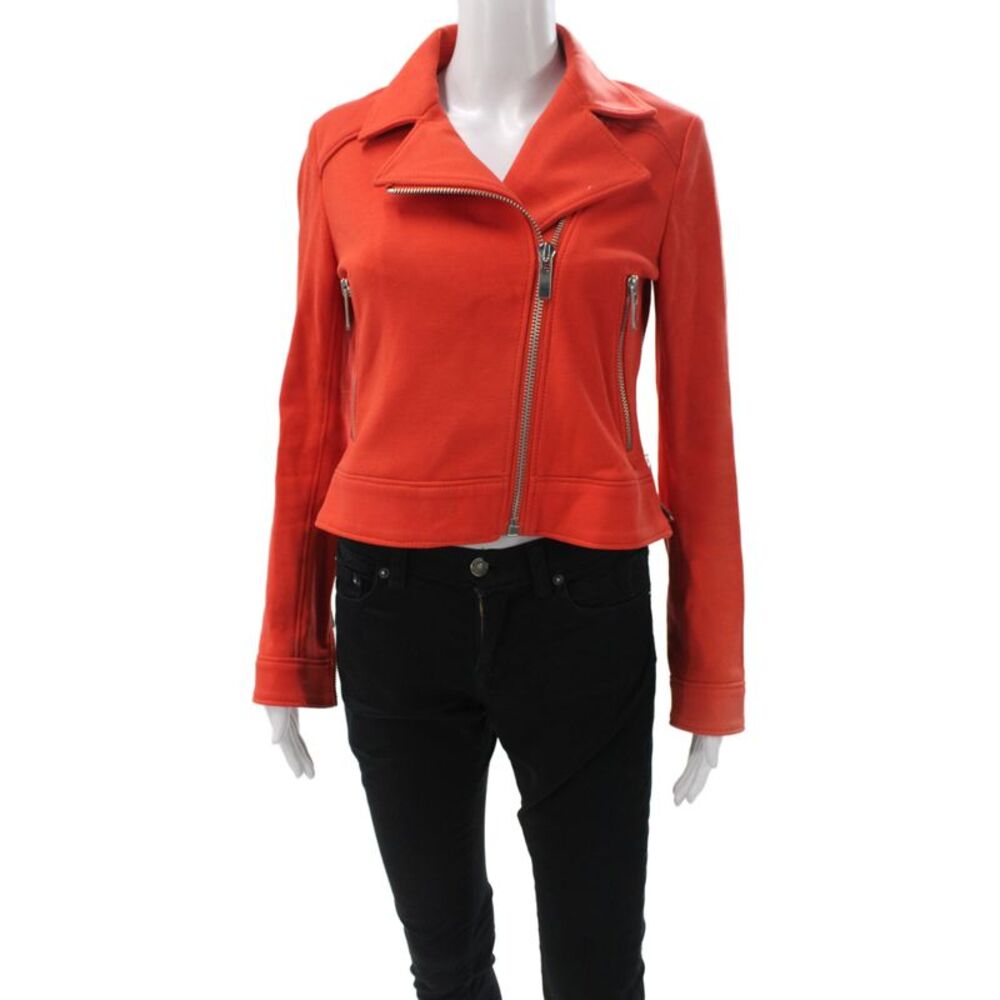 Elizabeth and James Women Biker Jacket Orange Cotton Zip Long Sleeve Size 2